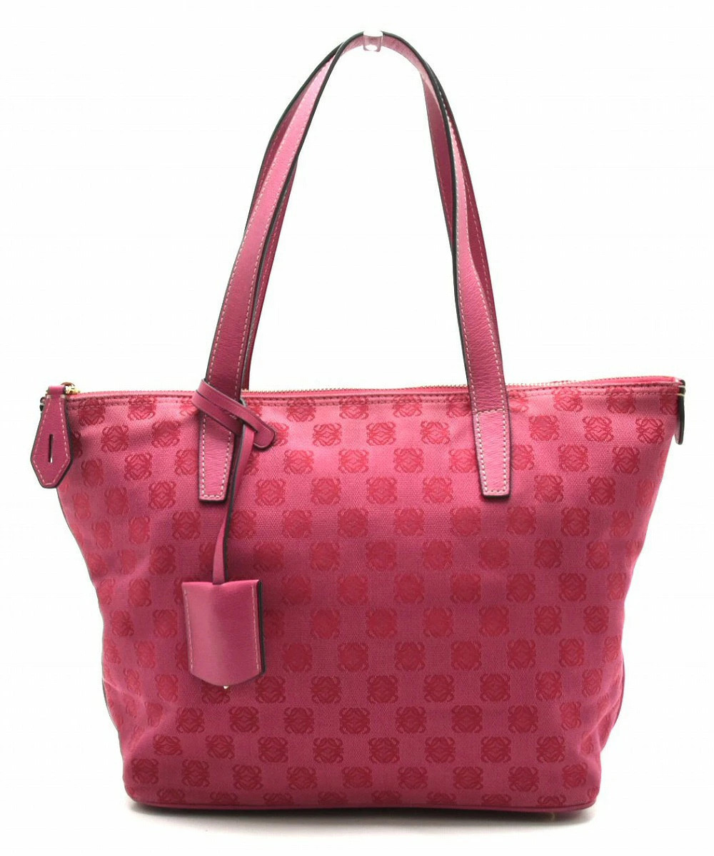 Loewe East West Anagram Tote Bag Shoulder Leather Canvas Pink